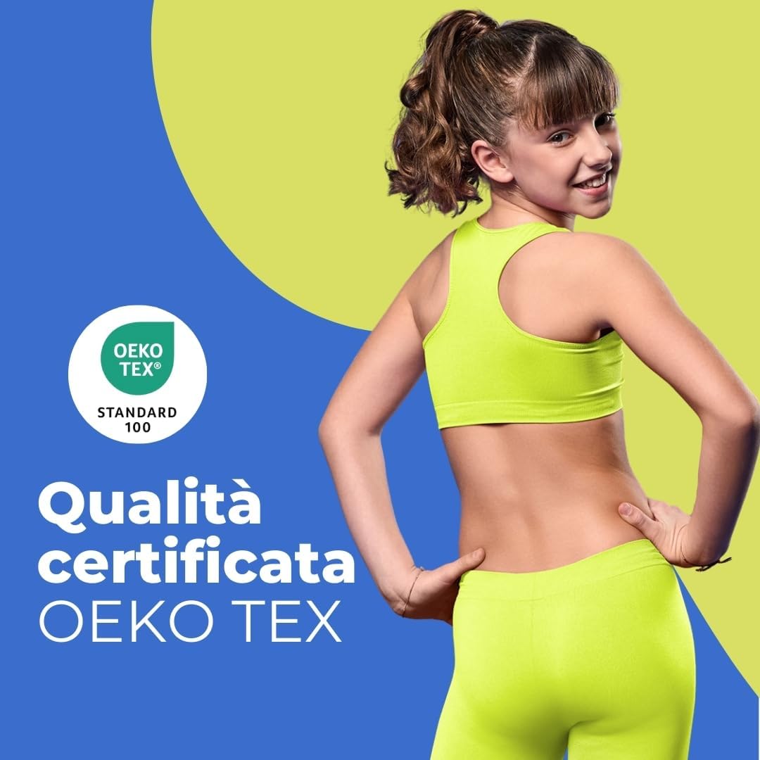 FOCENZA Mädchen Top Gym, Nahtlose Technologie, Made in Italy S Bubble Fluo-gelb Orchidee, S Bubble F