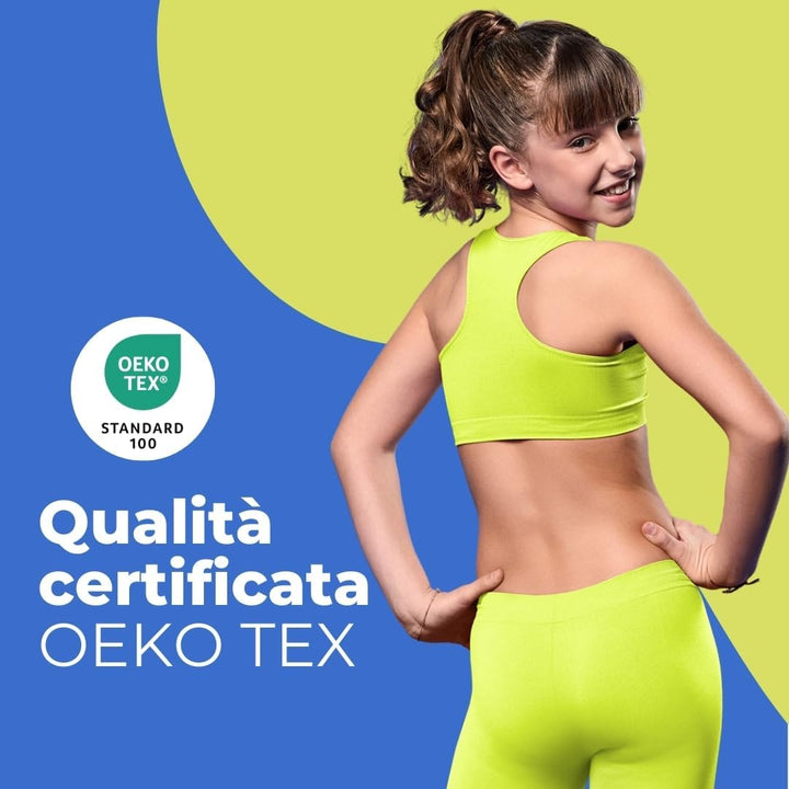 FOCENZA Mädchen Top Gym, Nahtlose Technologie, Made in Italy S Bubble Fluo-gelb Orchidee, S Bubble F