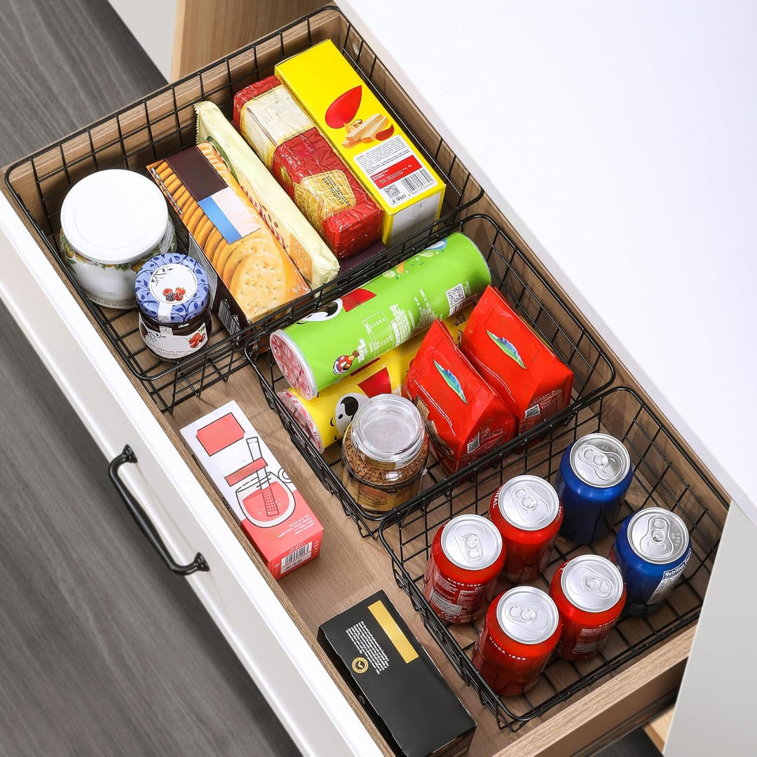 6 Stück Drahtkörbe mit Etiketten, Speisekammer-Organisation und Aufbewahrungsbehälter für Küchenschr
