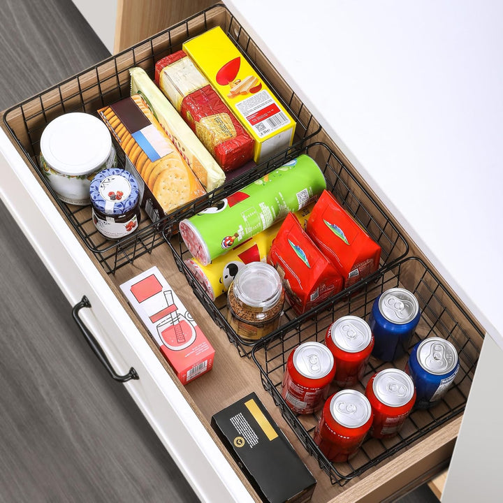 6 Stück Drahtkörbe mit Etiketten, Speisekammer-Organisation und Aufbewahrungsbehälter für Küchenschr