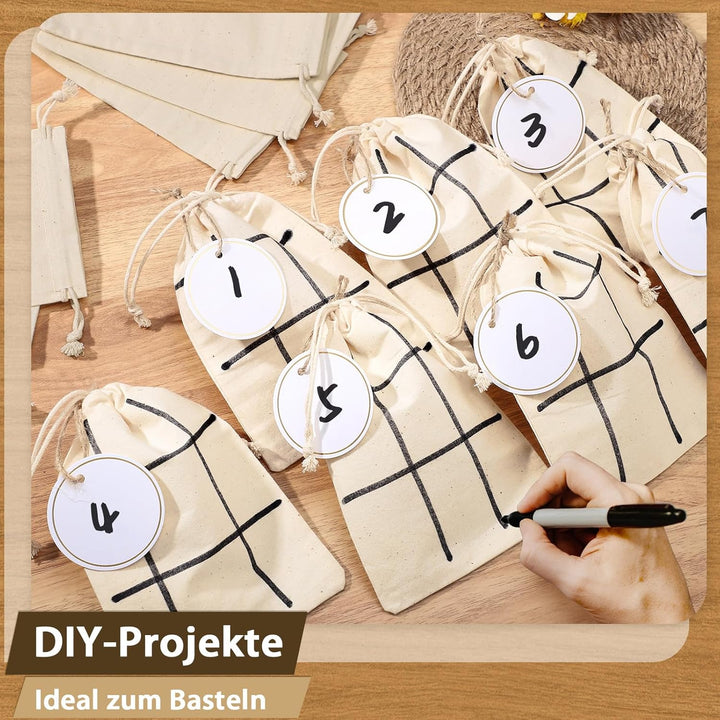 50 Stück Stoffbeutel zum Bemalen, 15x10cm Stoffsäckchen mit Zugband DIY Adventskalender Baumwollbeut