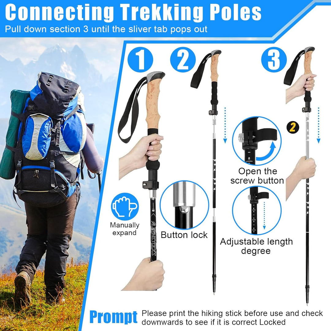 Wanderstöcke, Faltbar, Teleskopstöcke (110-130 cm), Ultraleichte Alu Trekkingstöcke oder Carbon, Wal