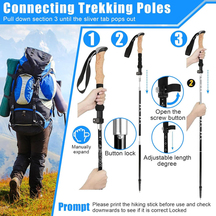 Wanderstöcke, Faltbar, Teleskopstöcke (110-130 cm), Ultraleichte Alu Trekkingstöcke oder Carbon, Wal