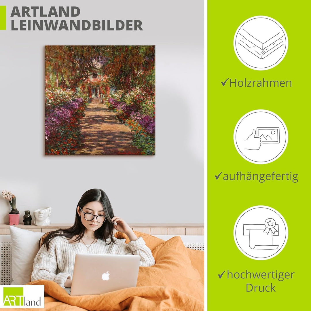 ARTland Leinwandbild Wandbild Bild auf Leinwand 70x70 cm Wanddeko Pflanzen Bäume Blumen Weg in Monet