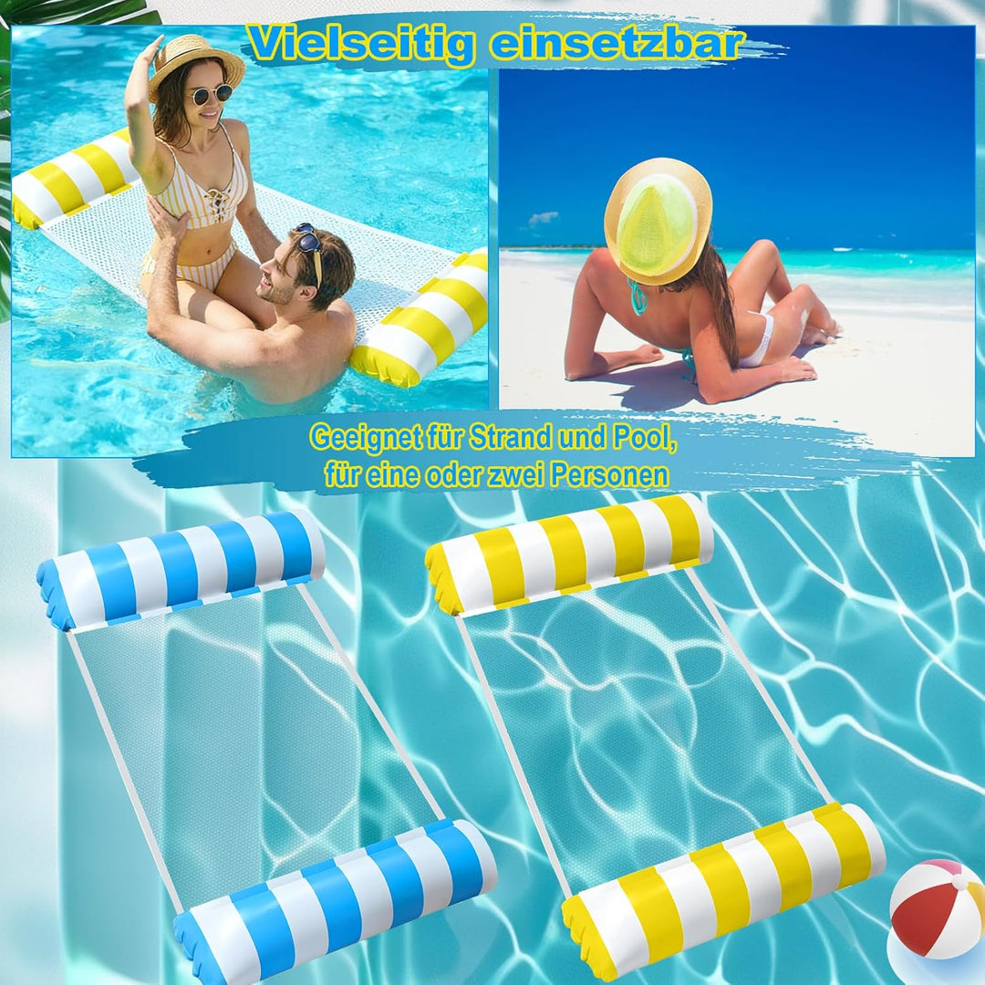 GOLDGE 2 Stück Luftmatratze Pool Aufblasbare Wasserhängematte, 4-in-1 Wasserhängematte mit Netz Wass