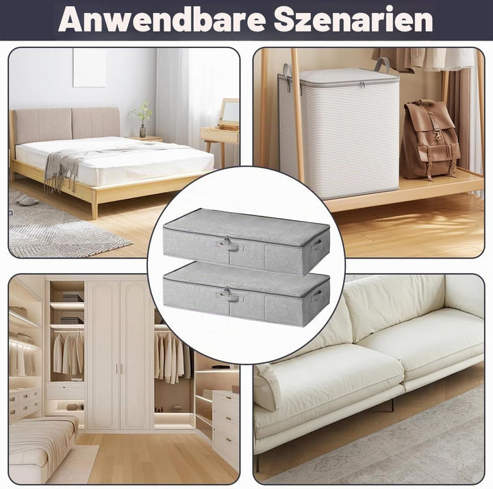 2 Stück Unterbett Aufbewahrungsbox mit Deckel, Grosse Unterbettkommode mit Griff, Faltbare Kleidung