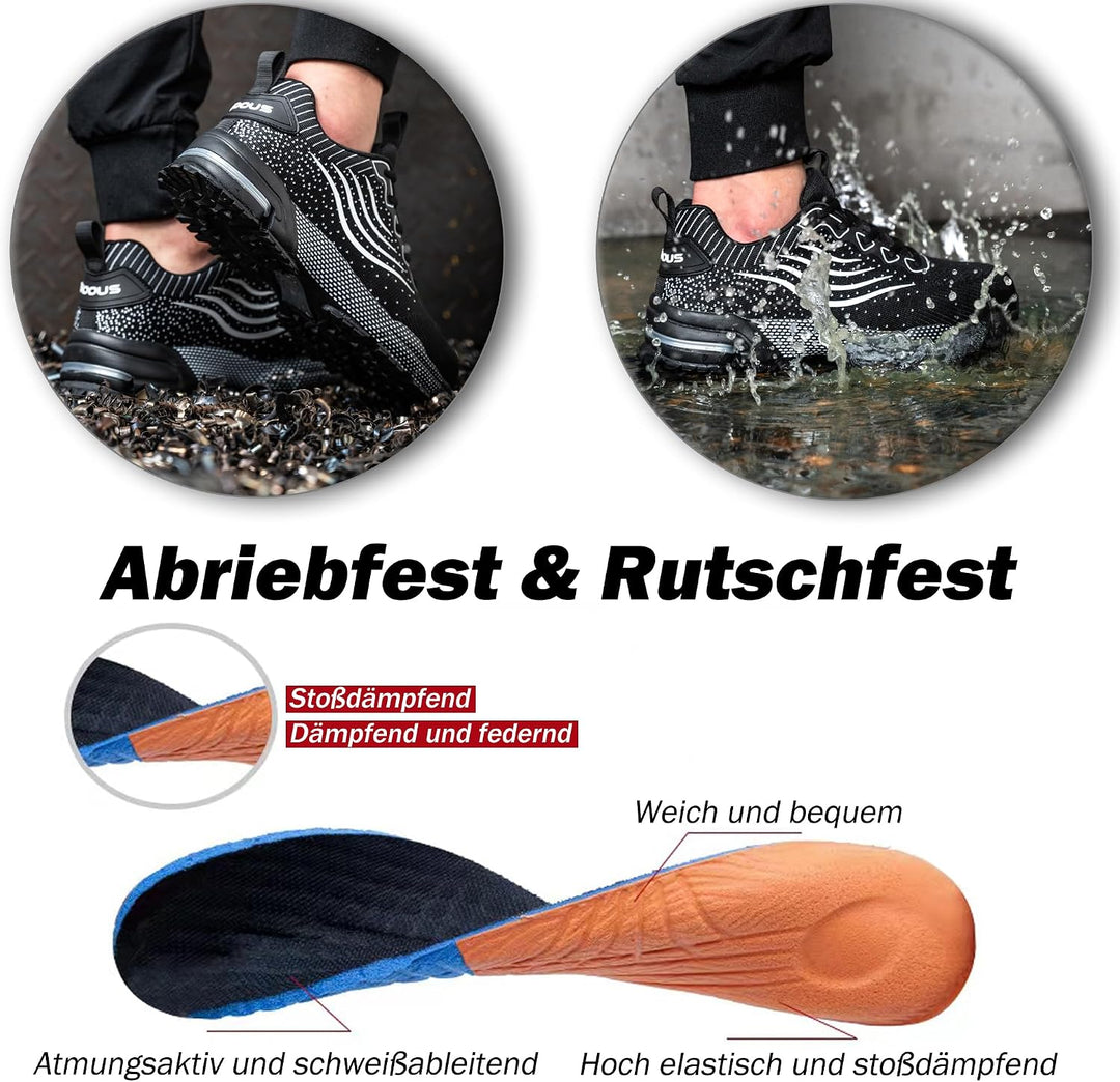 ISOOUS Sicherheitsschuhe Herren Damen Arbeitsschuhe Leicht Atmungsaktiv rutschfest Stahlkappe Schutz