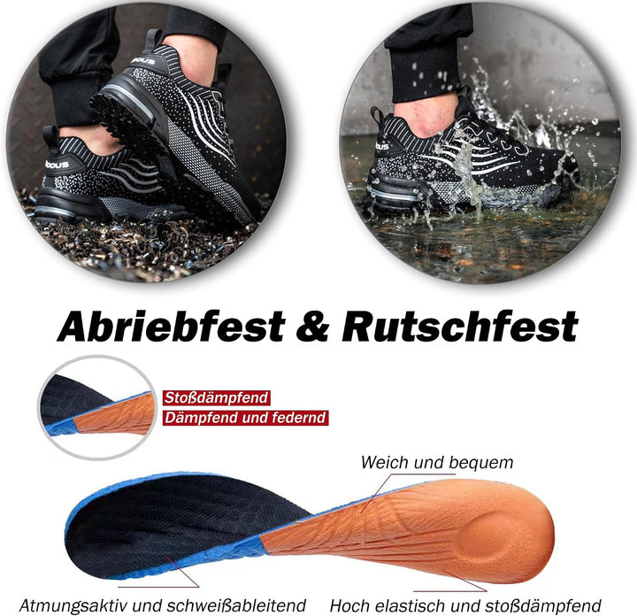 ISOOUS Sicherheitsschuhe Herren Damen Arbeitsschuhe Leicht Atmungsaktiv rutschfest Stahlkappe Schutz