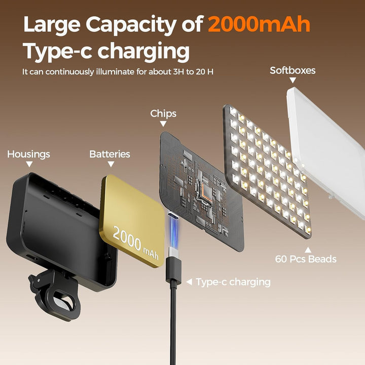 Selfie licht,3000K-6500K 3 Lichtmodi Handylicht mit,Handy licht.2000mAh wiederaufladbares LED Videol