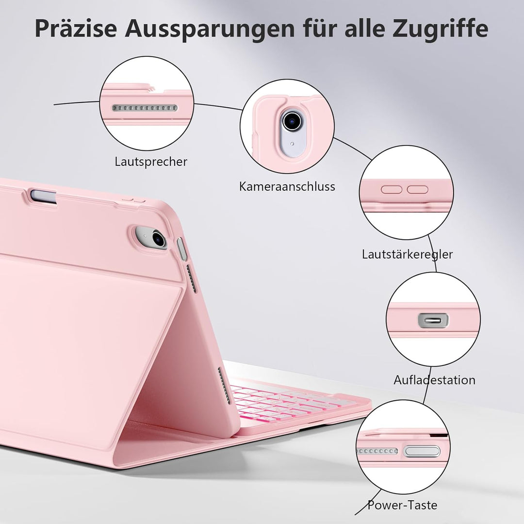 Hülle mit Tastatur für iPad 11 Generation A16/10 Generation (11/10.9 Zoll, 2025/2022), 7-farbige Bel