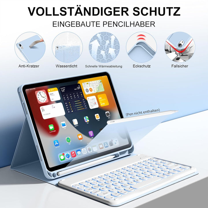 Hülle mit Tastatur für iPad 11 Generation A16/10 Generation (11/10.9 Zoll,2025/2022),7-farbige Beleu