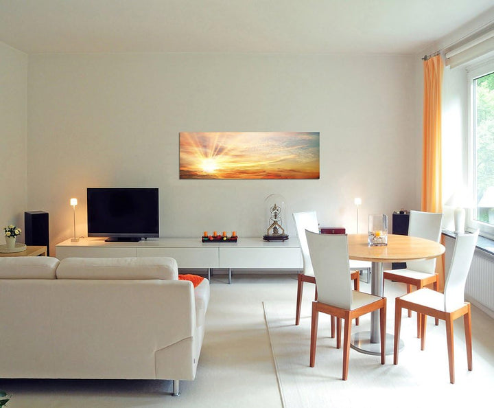 Paul Sinus Art Panoramabild auf Leinwand und Keilrahmen 120x40cm Himmel Wolkenschleier Sonnenaufgang