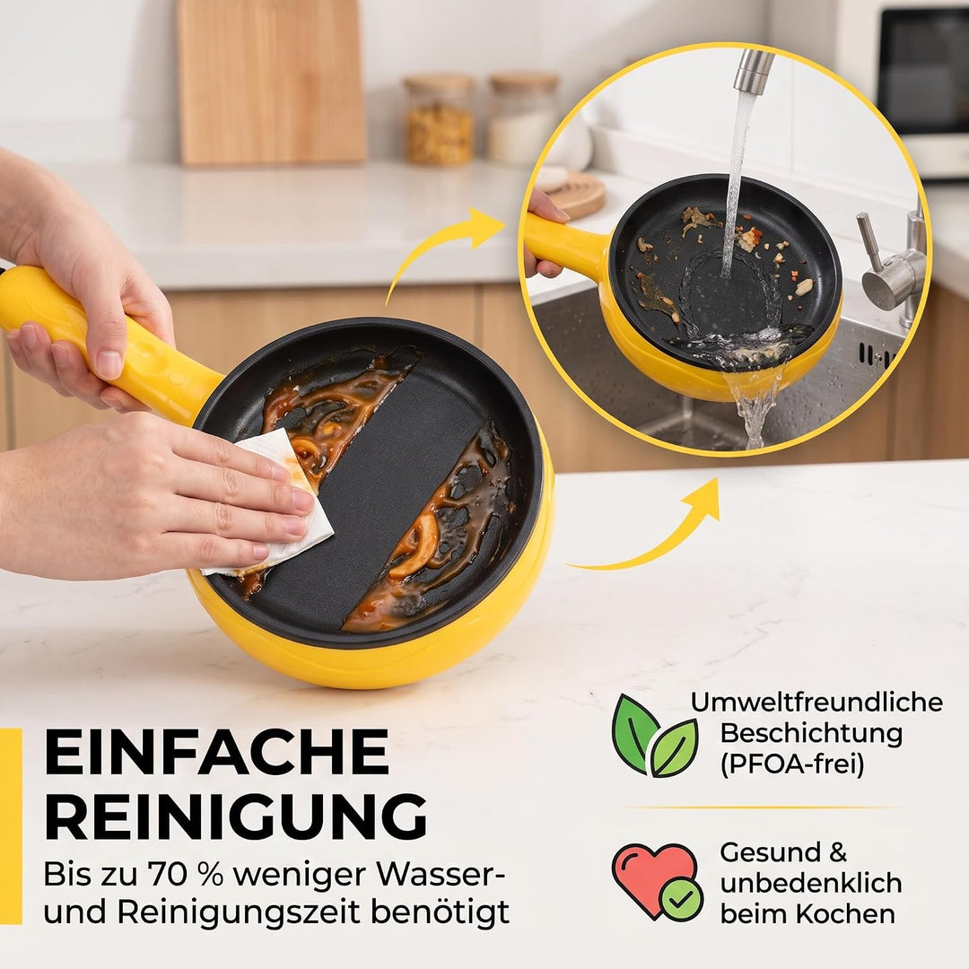 AUNMAS 350W Elektrische Bratpfanne, Mini Multifunktions mit Antihaft, Leicht zu Reinigen, Tragbar fü
