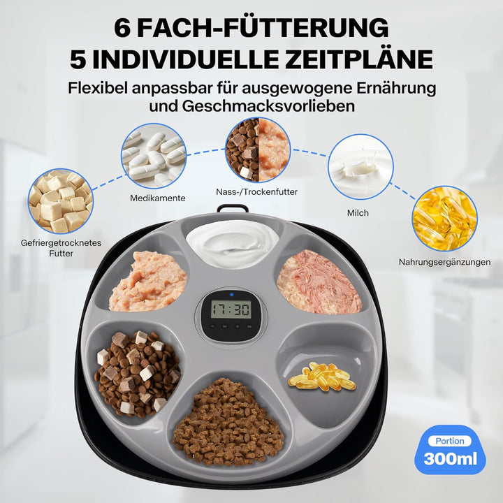 Pet Prime Futterautomat für Katzen (Nassfutter) – 6 Mahlzeiten, Intellegenter automatischer Feeder,