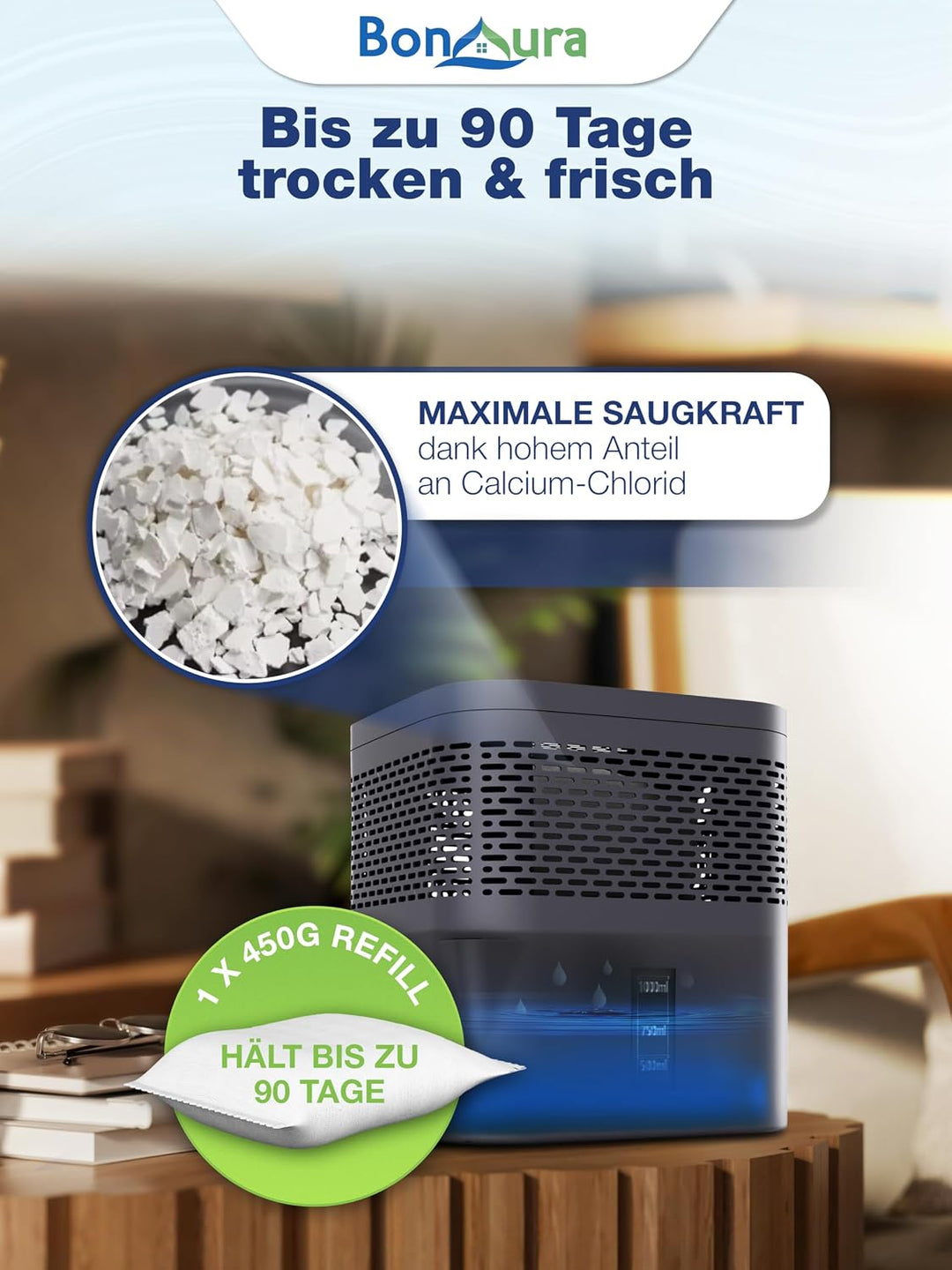 BonAura® AirOne Lite Luftentfeuchter Nachfüllpack I 12er Set 450g Luftentfeuchter Granulat I Entfeuc