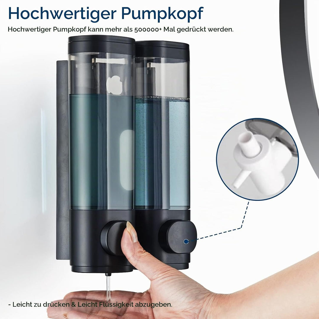 modunful Seifenspender für Dusche Wandbefestigung Ohne Bohren, 2 Kammern 300ml Duschspender Shampoo