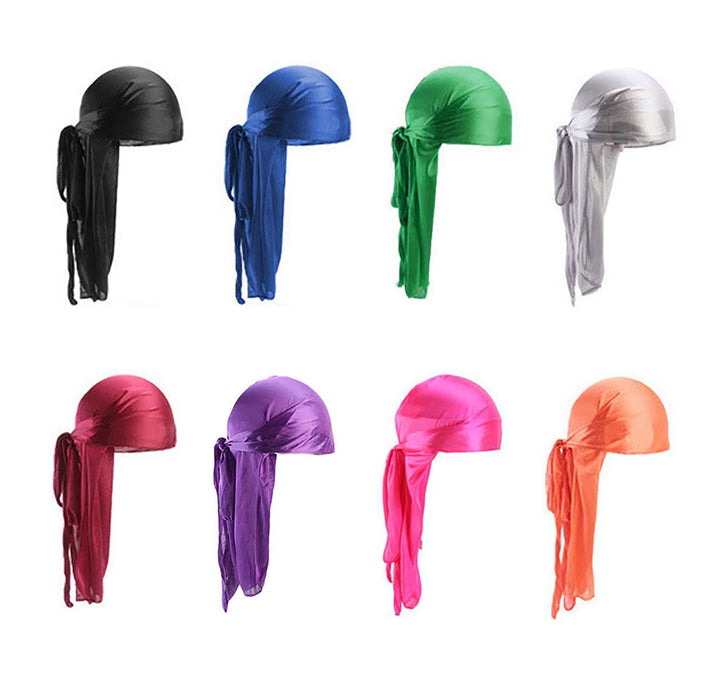 SIKAMARU Durag mit langem Schwanz, Unisex, breite Träger, Piraten-Haarverlust-Turban, Hut für Damen