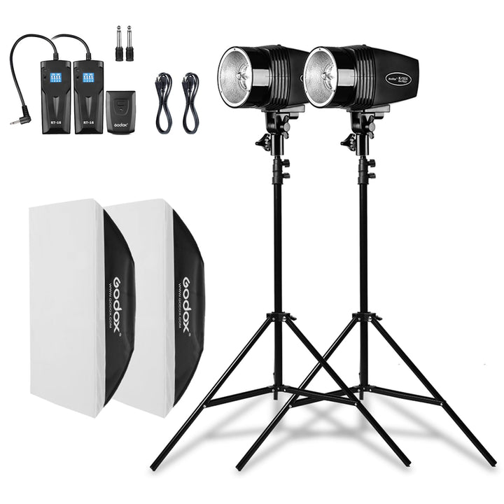 Godox Professionelles Studioblitz Set, Godox Studio Blitzlicht für Fotografie, 2x180W 5600K Blitzkop