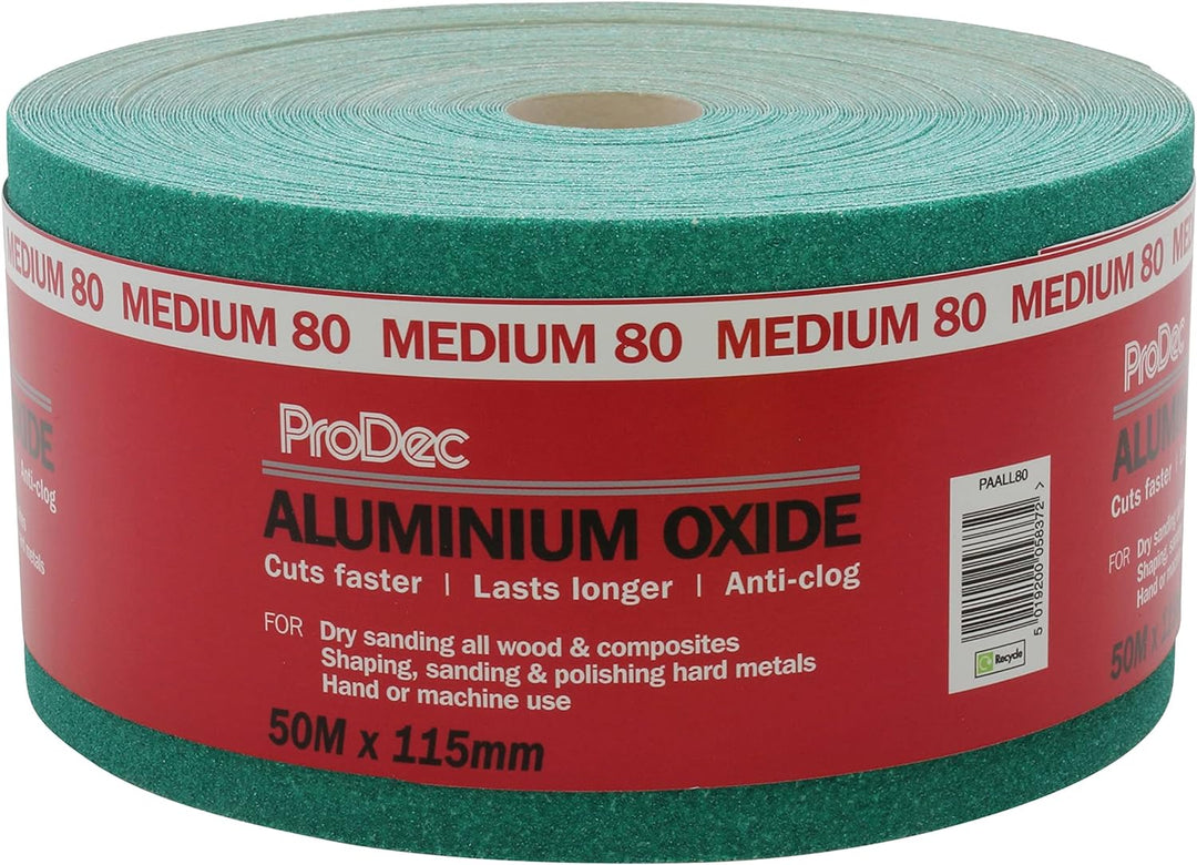 ProDec Schleifpapier, Körnung 80, mittelfein, Aluminiumoxid, 50 m x 115 mm, Rolle, grün Körnung 80 5