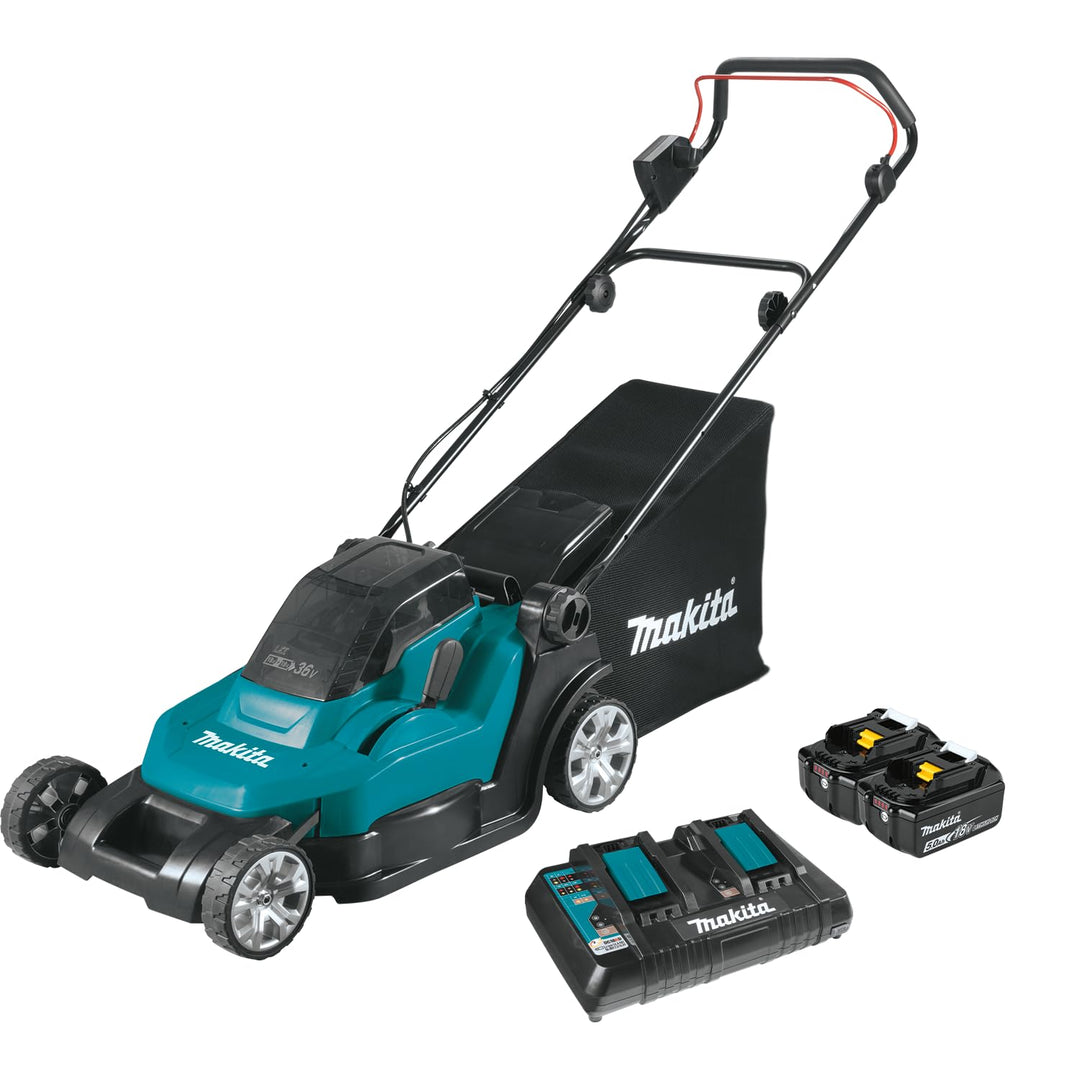 Makita DLM432PT2 Akku-Rasenmäher 2x18 V / 5,0 Ah, 2 Akkus + Doppelladegerät mit Akku und Ladegerät S