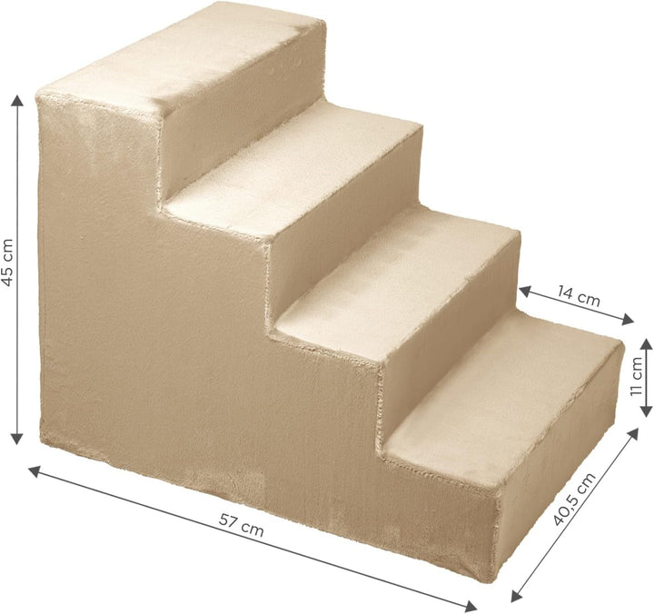 Mg Design Hundetreppe 4 Stufen in Cremefarben – Stabiler Holzrahmen, gelenkschonend, leicht & mobil,