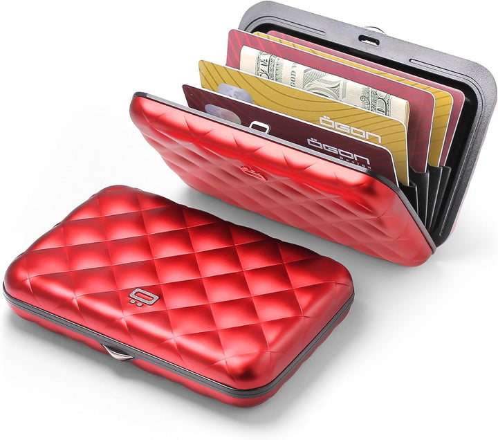 ÖGON Smart Wallets - Aluminium Geldbörse Quilted Button für Damen - RFID-Schutz - Bis zu 10 Karten u