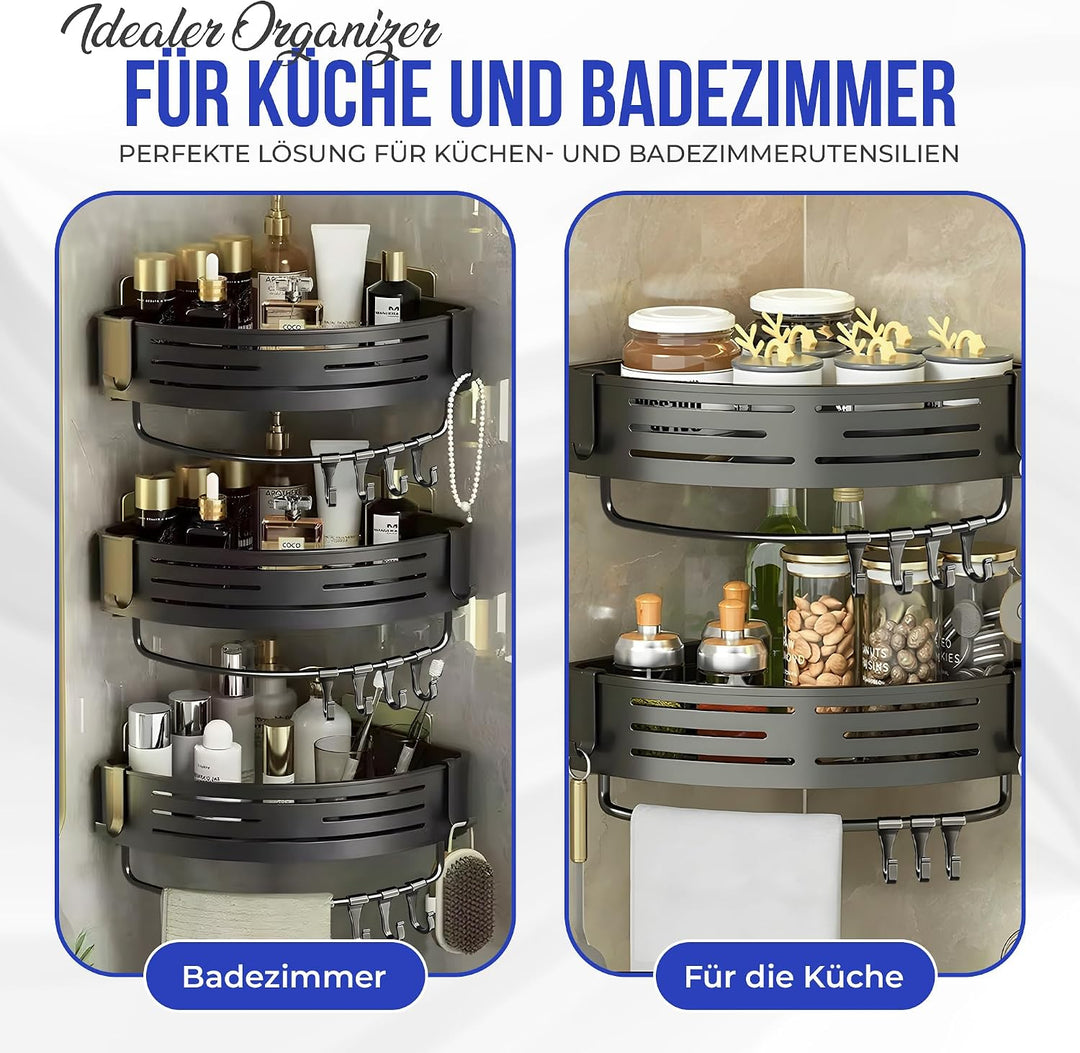 Duschablage Ohne Bohren, Duschregal Ecke Badezimmer Regal Wand Duschkorb mit Handtuchhalter Eckregal