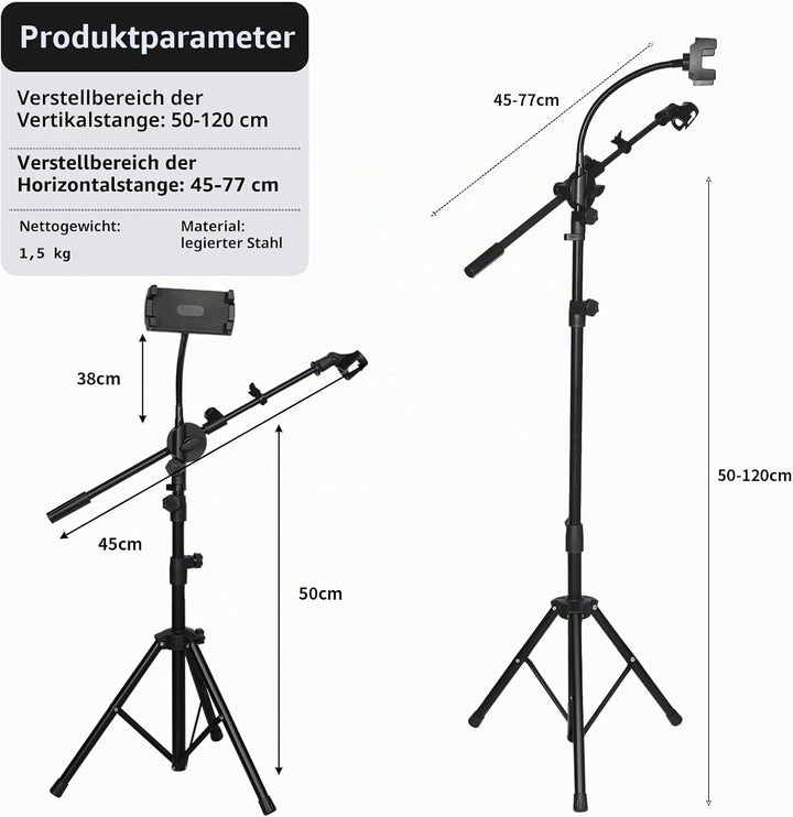 Yazoni Mikrofonständer, 2-in-1-Mikrofonständer, Boden, 88 bis 158 cm Pad-Mikrofon, Dual-Use-Mikrofon