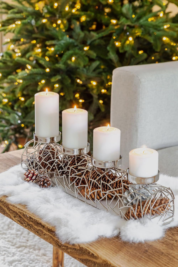 EDZARD Adventskerzenhalter Milano Silber, Messing vernickelt, modernes AST-Design, Länge 44 cm, Adve