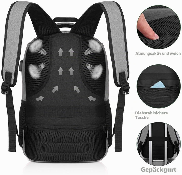 YAMTION Rucksack Laptop 17.3 Zoll Rucksack Schule mit USB-Ladeanschluss für Arbeit Schule Reisen Cam
