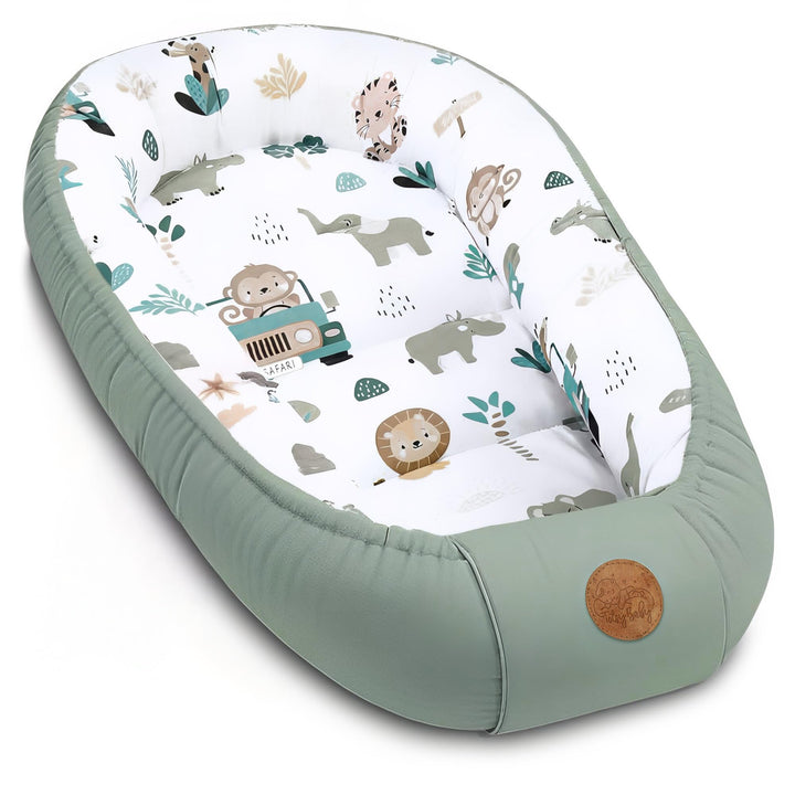 Babynest Kokon Neugeborene 90 x 50 cm - Handmade Kuschelnest Baby Nestchen aus Baumwolle Afrika Blau