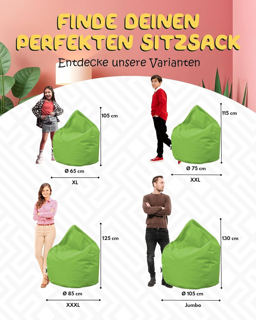PATCH HOME Patchhome Sitzsack Tropfenform mit Reissverschluss Nachfüllbar - für In & Outdoor - mit S