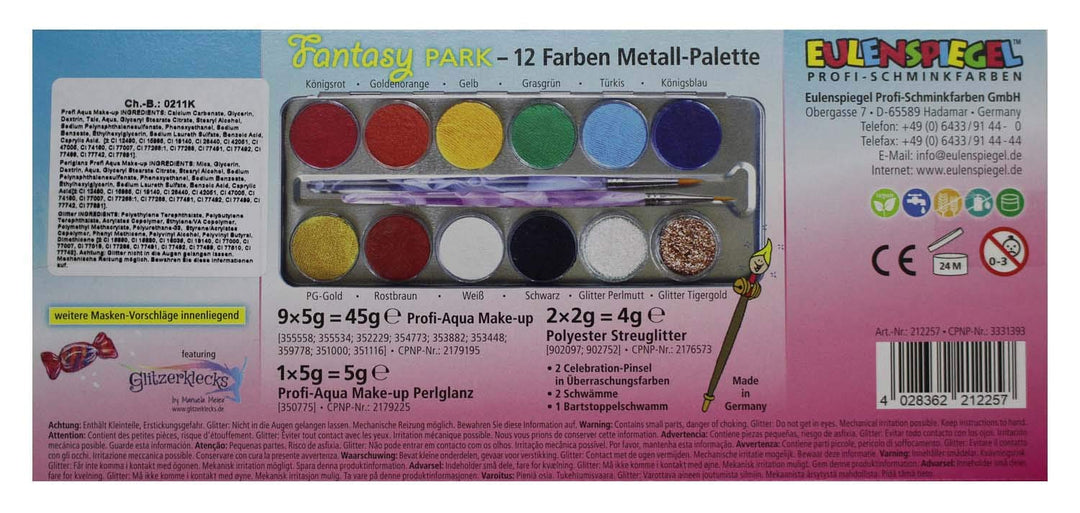 Eulenspiegel 212257 - Schminkpalette Fantasy Park, vegan, Schminkset, Kinderschminken, Karneval, Fas