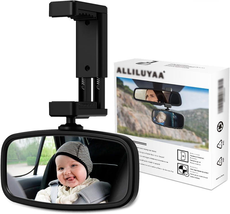 Spiegel Auto Baby, Rückspiegel Baby Auto mit Gefederten Clips, Glas-Spiegel, 360° Drehbar, Rücksitzs