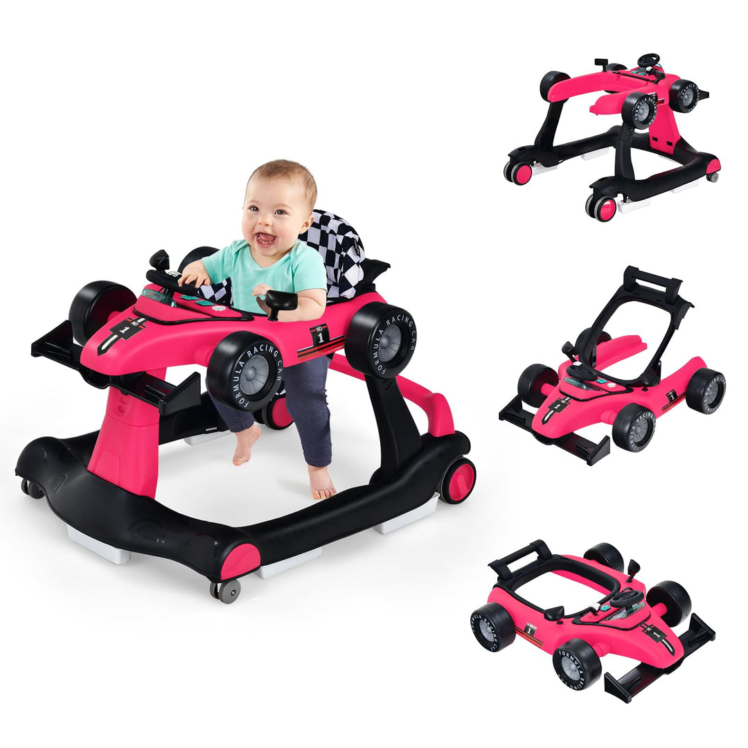 GOPLUS 4 in 1 Baby Lauflernhilfe, Lauflernwagen höhenverstellbar mit Licht &amp; Musik, Baby Walker Auto