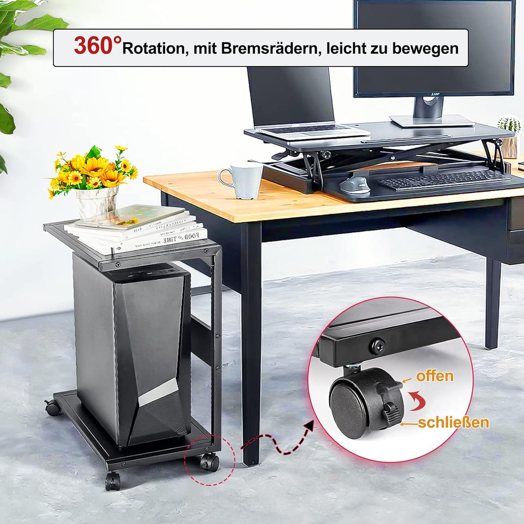 Whchiy PC Ständer Eisen Computer Ständer 2 Schicht CPU Ständer mit Rollen für Schreibtisch (C-Stil G
