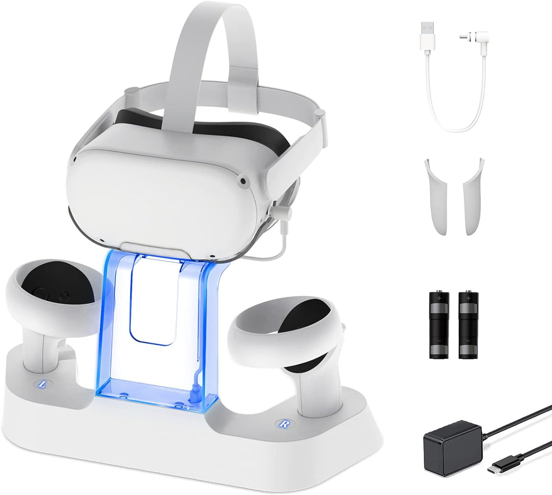 NexiGo Ladestation für Oculus Quest 2 Zubehör, Headset-Displayhalter und Controller-Halterung, [Supp