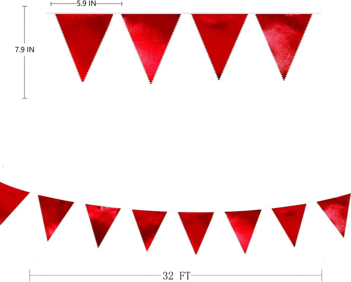 32Fuss Rote Stoff-Dreiecksbanner-Flagge Doppelseitig Metallisch Holografischer Wimpel Wimpelkette Gi