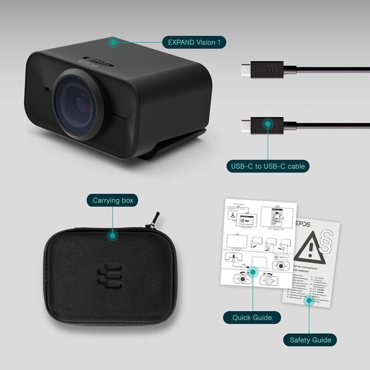 EPOS Expand Vision 1, 4k USB Webcam Microsoft Teams und Zoom Zertifiziert mit Noise Canceling Mikrof