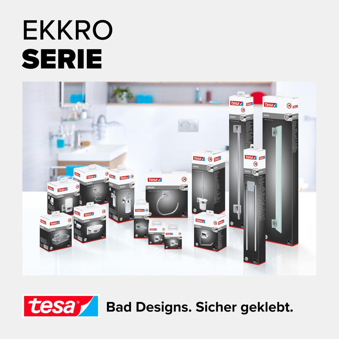 tesa EKKRO Toilettenpapierhalter, verchromt - WC-Rollenhalter zur Wandbefestigung ohne Bohren, inkl.