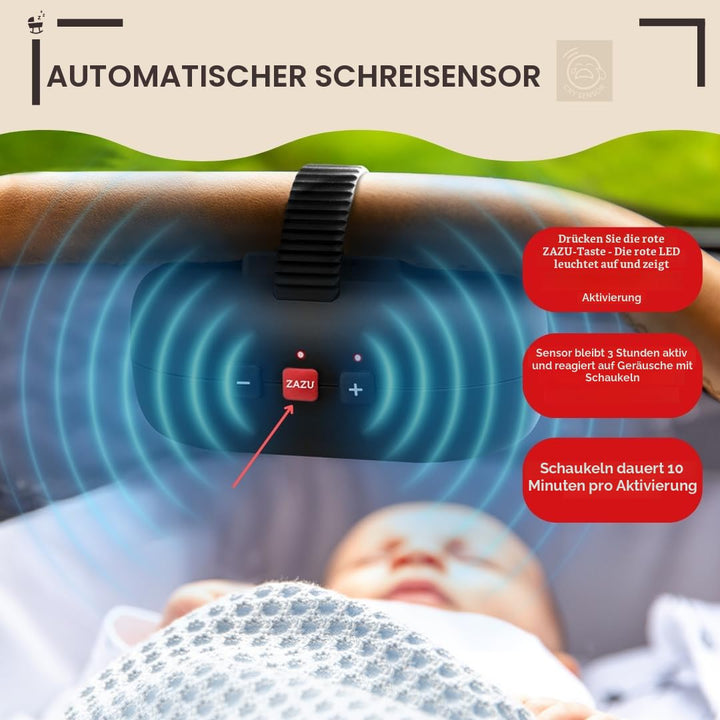 ZAZU Robby Kinderwagenschaukler - Automat. Babywippe, Verstellbare Stärke, 40-Min Timer, Babyschreis