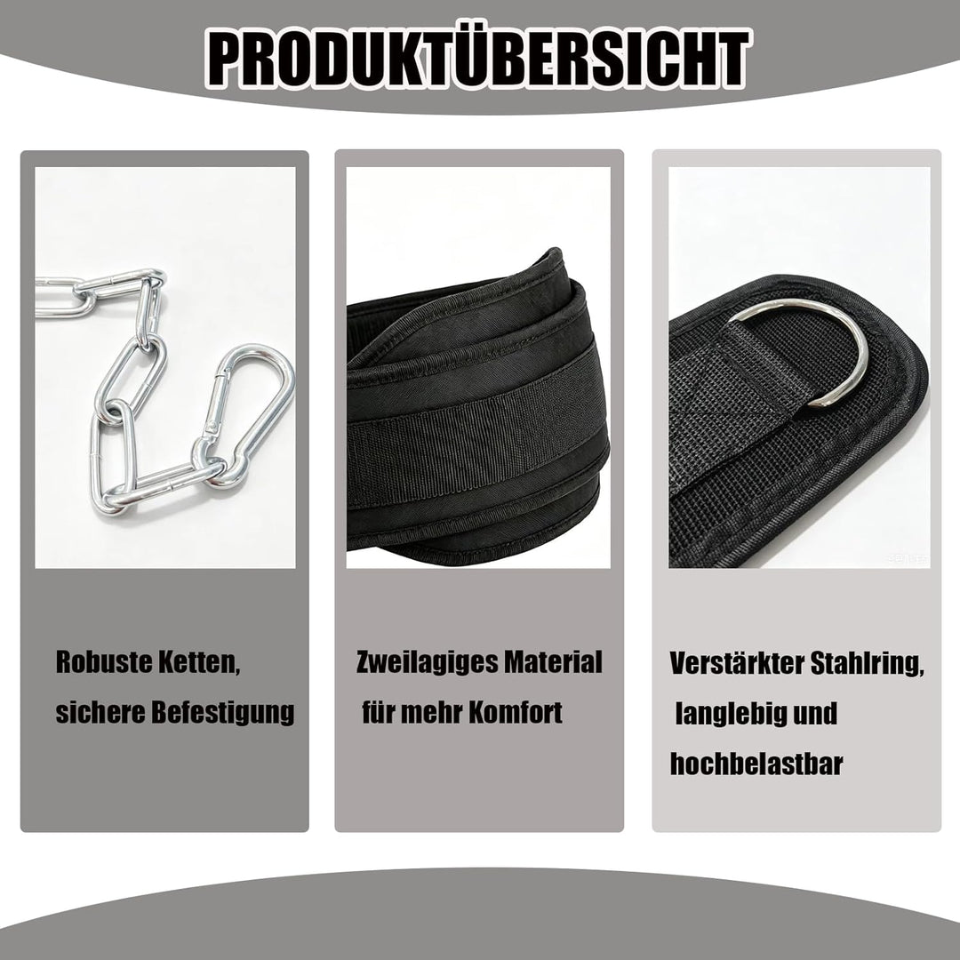 Dip-Gürtel mit Kette – Klimmzug Gürtel für Zusatzgewicht | Gewichtsgürtel für Dips & Calisthenics |
