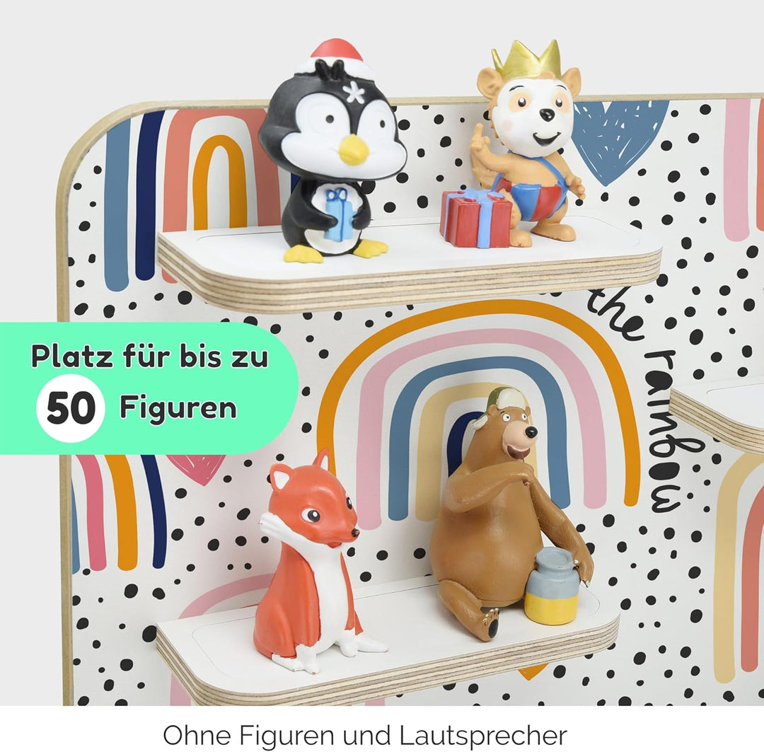 stadtecken Holzregal für Musikbox I Geeignet für die Toniebox und ca. 50 Tonies I Perfekte Tonie Auf