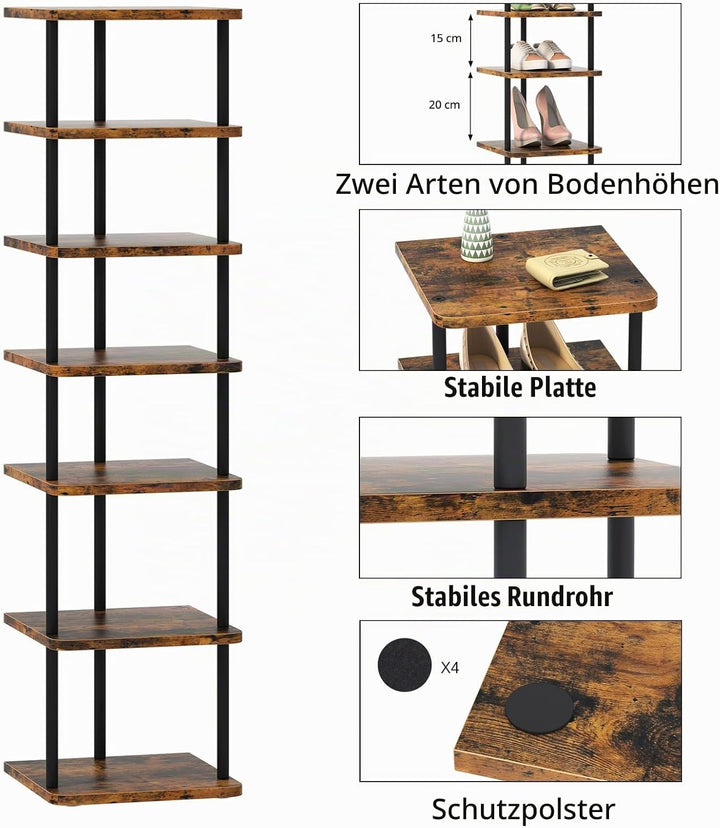 Huhote Vertikales Schmales Schuhregal, Standregal mit 7 Ebenen, Schuhablage, Schuhablagen, Schuhaufb