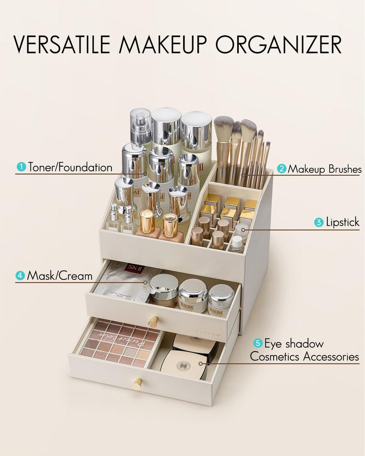 Vlando Make up Organizer mit 3 Schubladen, Schminktisch Organizer, Kosmetik Organizer, Schmink Organ