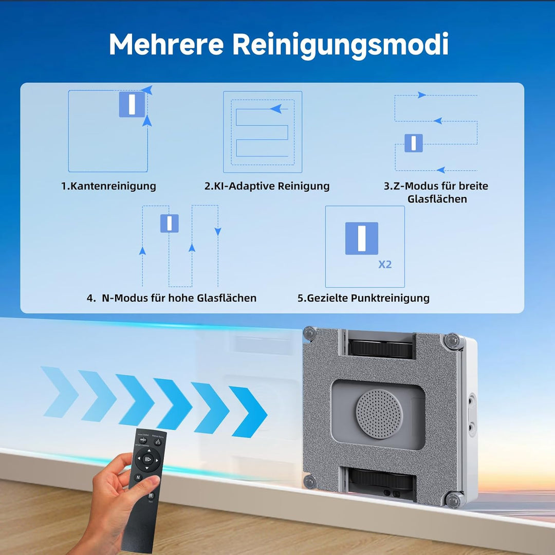 Fensterputzroboter,9000Pa Saugkraft&amp;75N Reinigungskraft,mit 4 Wasser-Sprühdüsen,unterstützt 5 Reinig