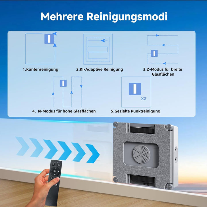 Fensterputzroboter,9000Pa Saugkraft&amp;75N Reinigungskraft,mit 4 Wasser-Sprühdüsen,unterstützt 5 Reinig