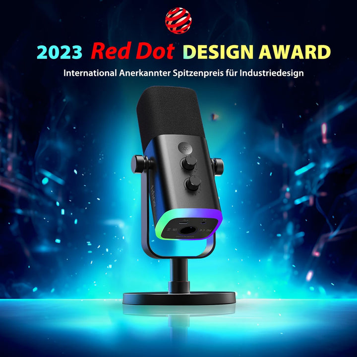 FIFINE XLR Gaming Mikrofon für Streaming Podcast Studio, USB Dynamisch Microphone PC mit Stummschalt