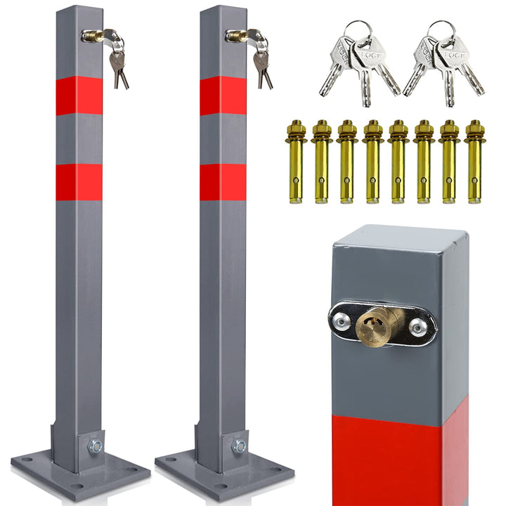 Jopassy 2* Parkpfosten Absperrpfosten mit 3 Schlüssel, Stahl klappbar Parkplatzsperre Parkplatzsperr