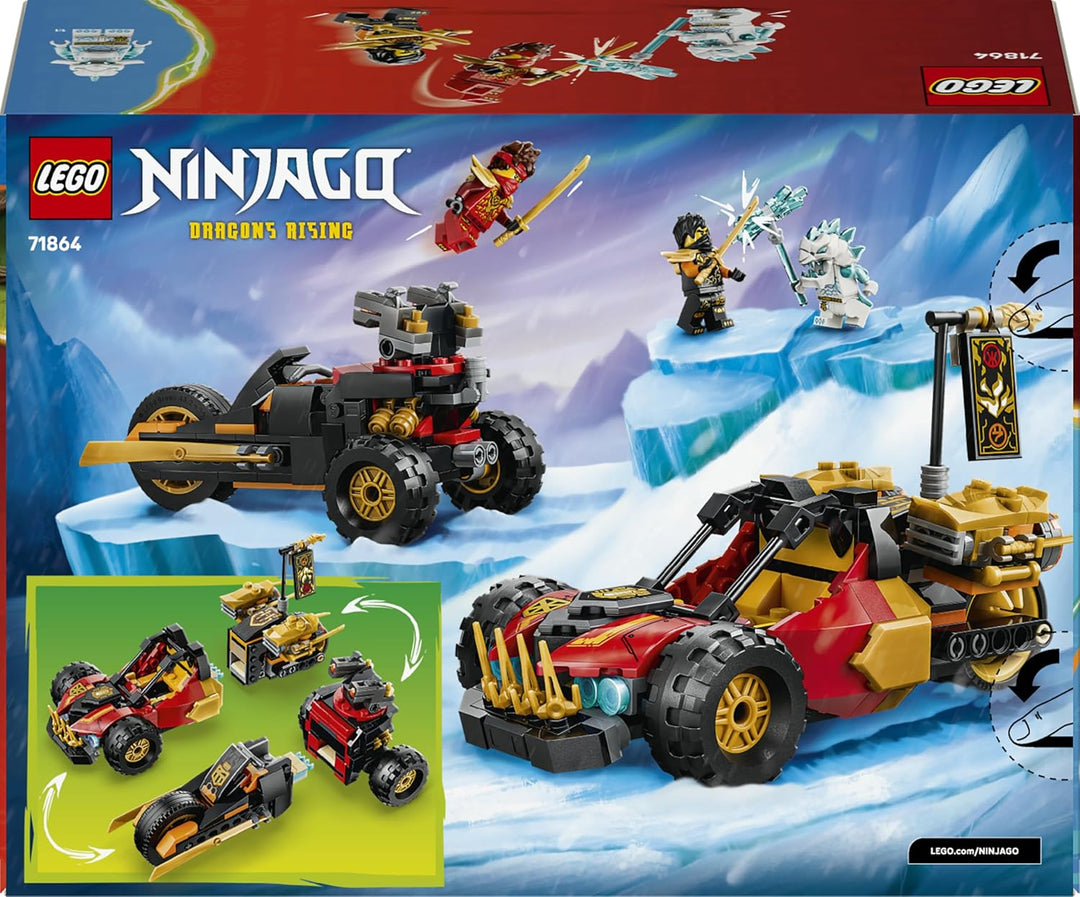 LEGO NINJAGO Kais und Coles Kombi-Flitzer - Ninja Spielzeug mit Auto, Motorrad, 3 Minifiguren inkl.